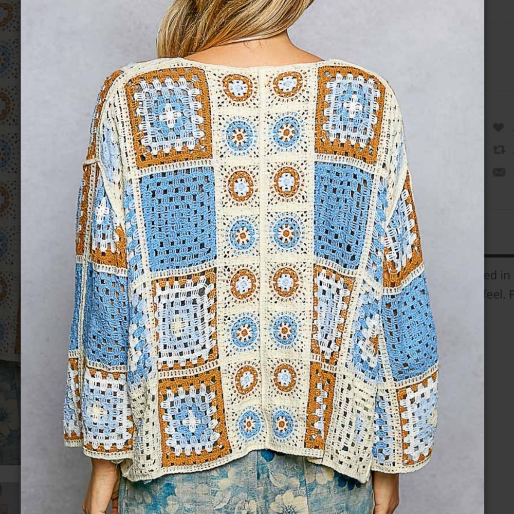 🍀 POL “ Shelly 4 “ POL Crochet Open Front Cardigan Sweater with Tie 51 - Picture 4 of 6